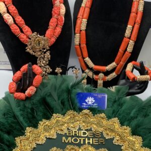 Coral combo (Deluxe bridal coral set and Two tier coral beads with customized fan)