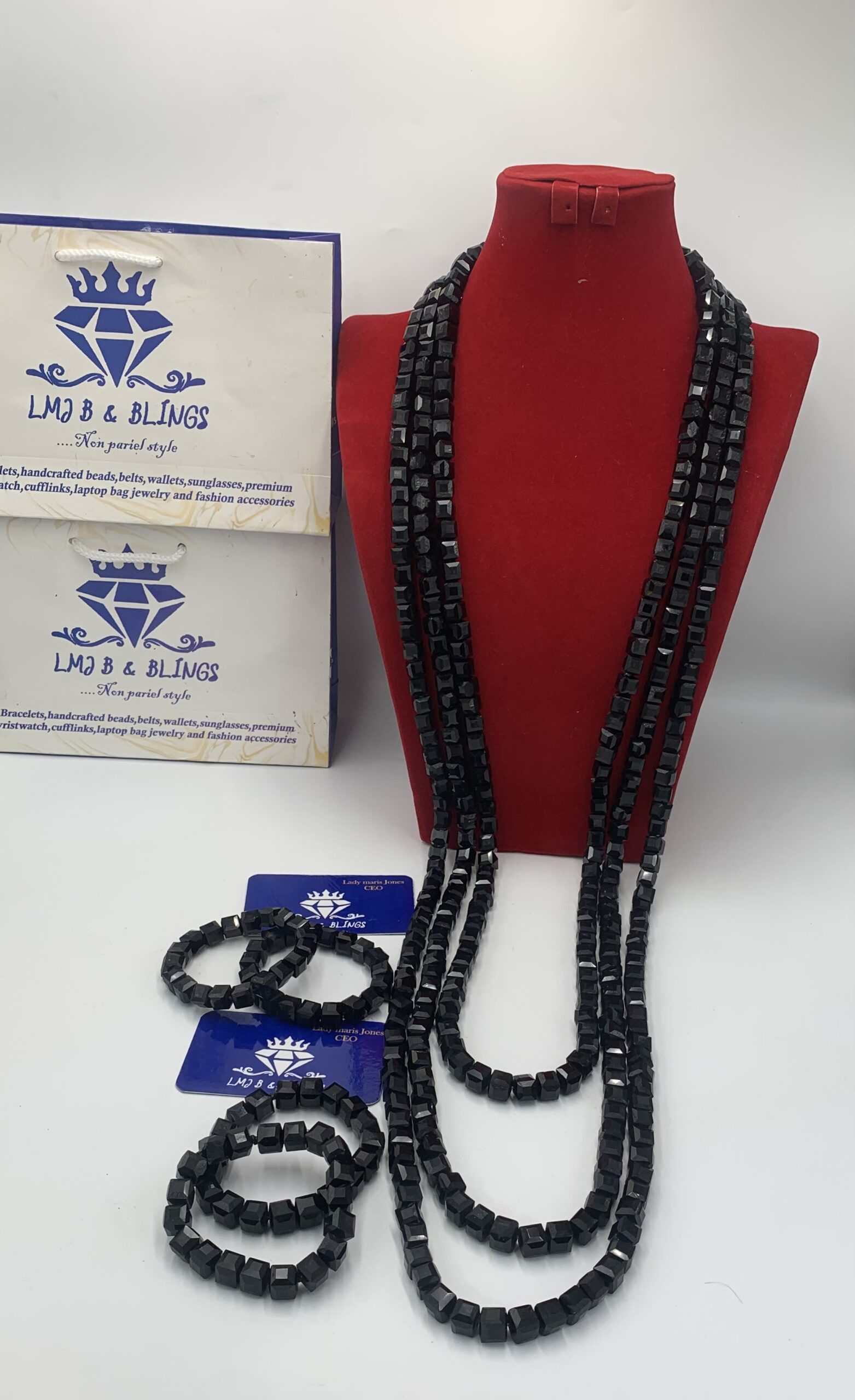 Men's Three - Tier Cube Sugar Bead Necklace & Bracelet Set