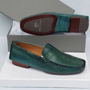 Men green leather loafer