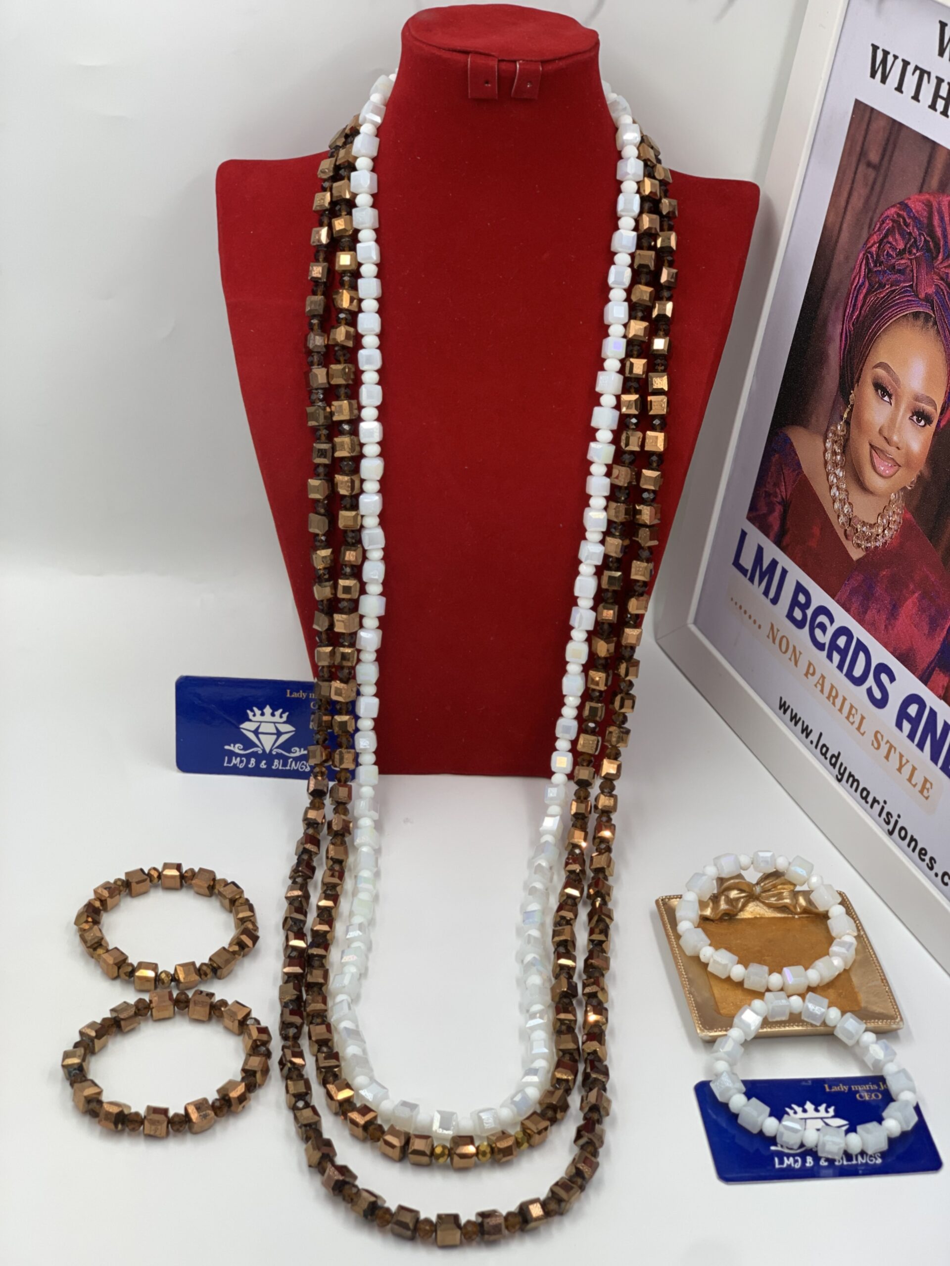 Men's Three - Tier Cube Sugar Bead Necklace & Bracelet Set - Image 5
