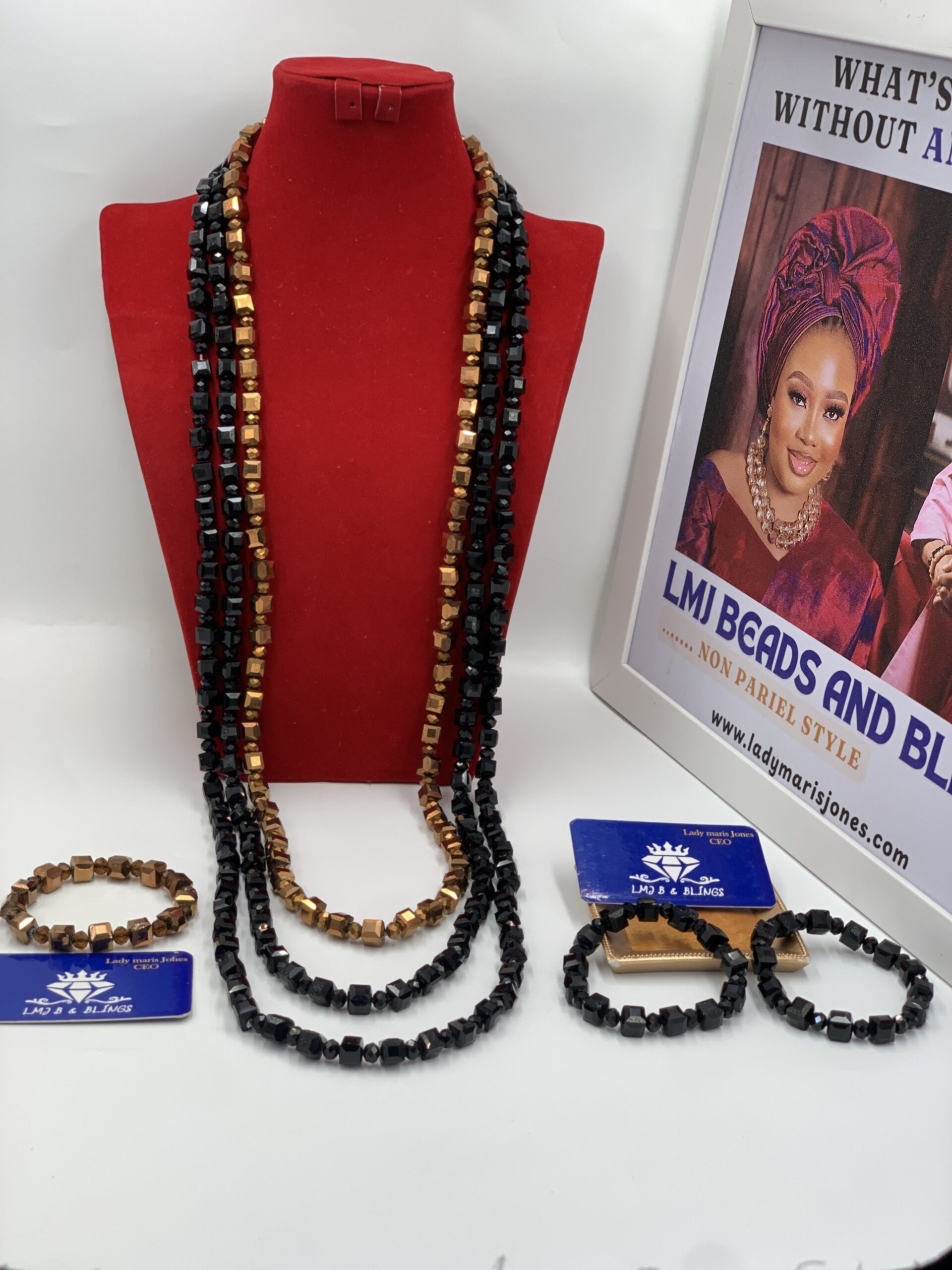 Men's Three - Tier Cube Sugar Bead Necklace & Bracelet Set - Image 2