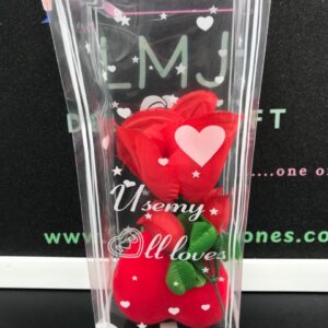 Red roses love shaped wrapped in plastic