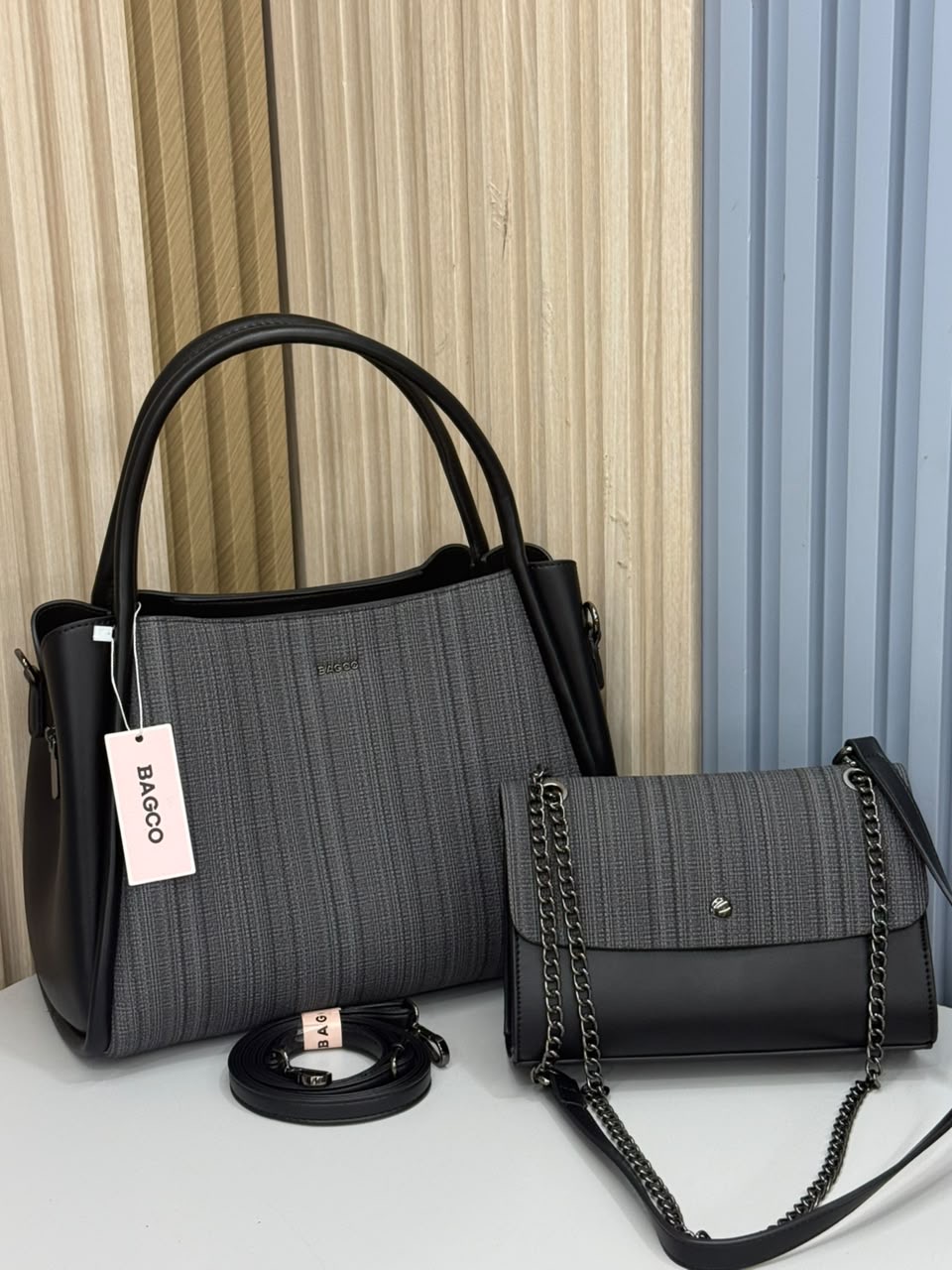 Textured Structured Handbag and Matching Purse Set - Image 6