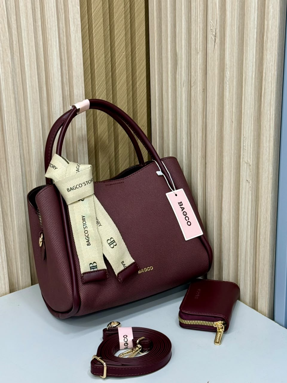 Textured Structured Handbag and Matching Purse Set