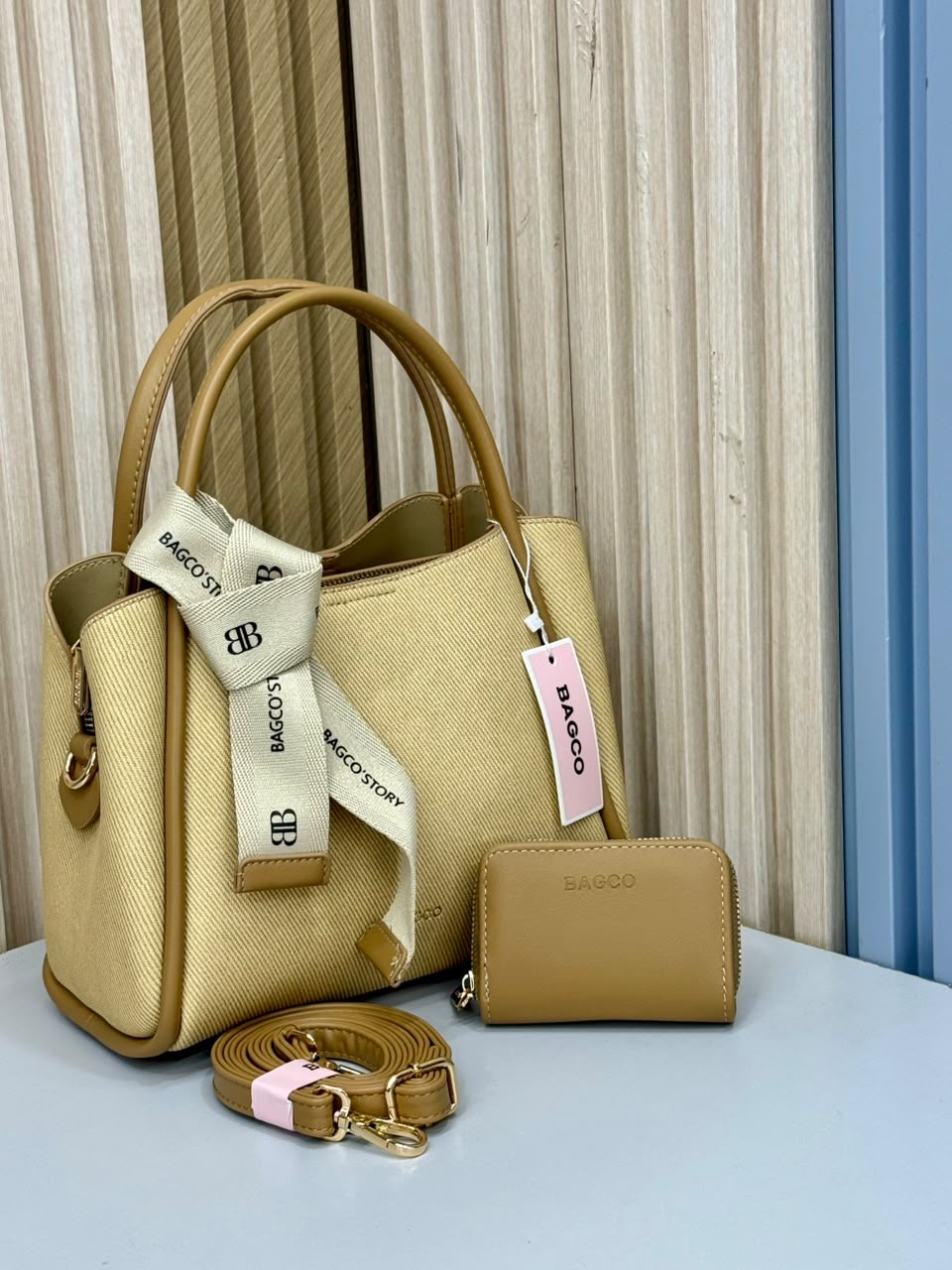 Textured Structured Handbag and Matching Purse Set - Image 2