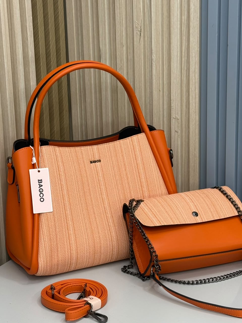 Textured Structured Handbag and Matching Purse Set - Image 3